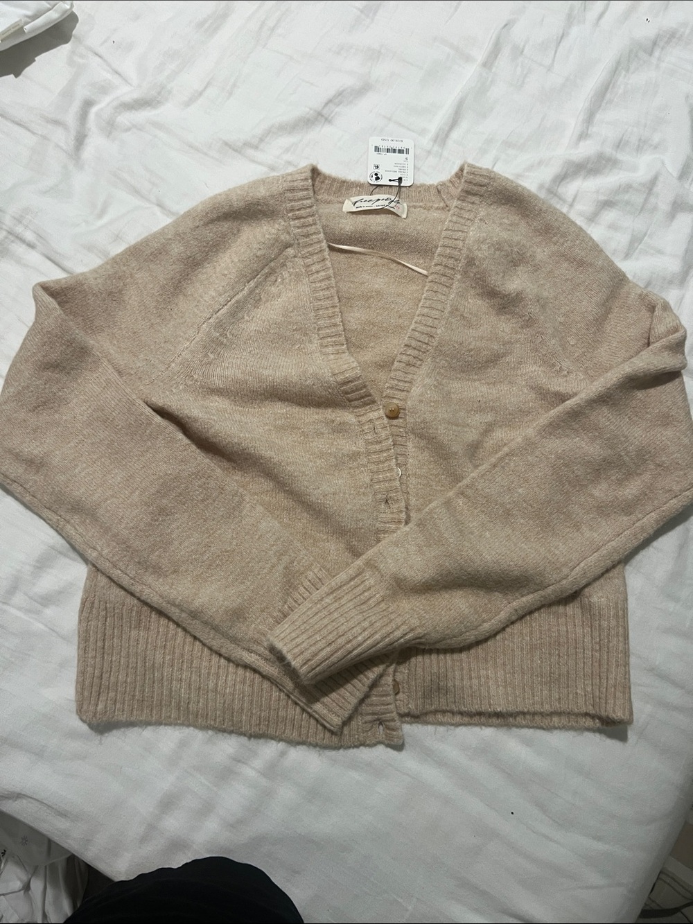 Free People Sandstone Beige V-Neck Button Cardigan